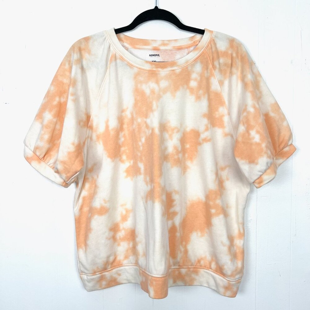 Sonoma Orange White Tie Dye Short‎ Puff Sleeve Sweatshirt Top Plus Size XXL